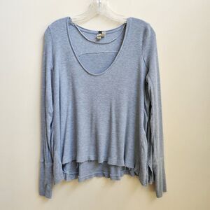 We The Free Top Women XS Gray Heather Waffle Knit Crop Thermal Raw Edge Bohochic